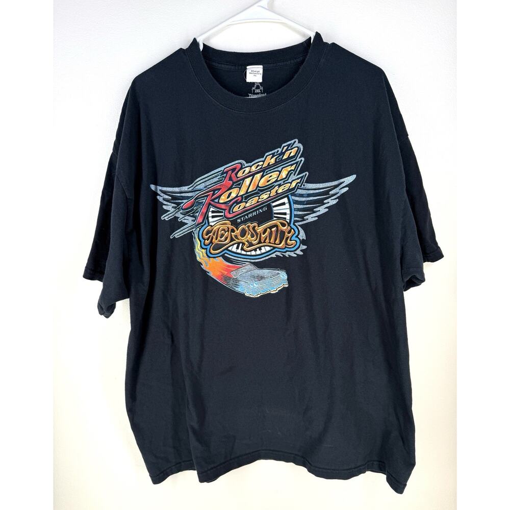 Disney World Rock’n Roller Coaster Aerosmith T-shirt Tee 2XL Cotton Flaws Black